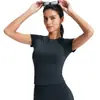 Camiseta Casual Fitness Esportiva de Manga Curta com Gola Redonda Sem Costura Transfronteiriça Slim Fit Justa Roupa de Yoga para Mulheres