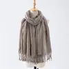 Cachecol de Algodão e Linho Plissado com Franjas Feminino Estilo Coreano Tendência para Outono e Inverno, Aquecedor de Pescoço e Xale Versátil