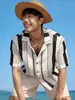 Directo del fabricante, camisa de punto rayada hueca vintage para hombre, diseño de verano, holgada y simple, camisa de nicho de alta gama