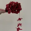 Horquilla Original Nueva de Estilo Chino con Borla de Flor Roja, de Alta Gama, Pin Lateral para la Parte Trasera de la Cabeza, Accesorio para el Cabello de Novia
