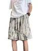 Shorts de Hielo de Seda Rayados Tie-Dye para Hombre Verano Talla Grande Holgados Pantalones de Cinco Puntos Pantalones Deportivos Casuales Americanos Pantalones Rectos de Tiro Medio