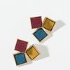 B389 pendientes de botón geométricos cuadrados con costuras de color contrastante temperamento coreano súper hada personalidad versátiles hipster pendientes de viento frío para mujer