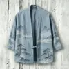 Novo Kimono Capa de Algodão com Fivela Estampa Digital 3D Sete Mangas Camisa Roupão Cardigã Solto Haori