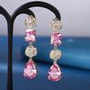 Pendientes Largos de Cristal Geométricos Color Zirconia Dorada Incrustada Tina 2022 Lujo Exquisitos de Gama Alta para Mujer