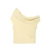 Ropa de mujer de hombros descubiertos marca Z, tops de algodón y lino transfronterizos europeos y americanos, populares en AliExpress, plisados, de moda, amarillo dulce ZA