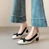 Zapatos de Mujer de Estilo Francés con Puntera Cuadrada, Nuevo Estilo de Primavera, con Lazo, Boca Baja, Elegantes y Cómodos, No Cansan los Pies, Tacones Gruesos Altos