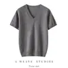 Nuevo Suéter de Punto con Cuello en V 100% Lana Manga Corta Color Sólido Suave Cálido Jersey Superior de Cachemira