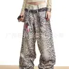 Comercio Exterior Transfronterizo Estilo Americano Personalizados Calle Lavados Jeans de Leopardo Doble Cintura Pantalones Anchos Holgados Retro