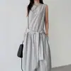Vestido Regata Feminino Coreano Dongdaemun Moda Alta Qualidade Chique Verão Novo Estilo Preguiçoso com Amarração na Cintura Emagrecedor