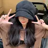 Chapéu Boina Preto de Camurça Feminino para Outono e Inverno, Chapéu Slouchy Estilo Japonês, Chapéu Boina Octogonal para Cabeça Grande