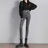 Pantalones vaqueros de cintura ultra alta con botones para mujer, nuevos pantalones negros ajustados y ajustados con efecto contracción abdominal, pantalones lápiz ajustados recortados