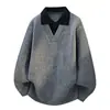 Invierno Nuevo Estilo Engrosado Falso Dos Piezas Cuello Solapa Suéter de Punto para Hombres y Mujeres Jóvenes Parejas Casual Holgado Suéter
