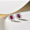Pendientes de Botón Huajie Exquisitos de Rubí Sintético Ovalados de Moda Tendencia Temperamento Pendiente de Alta Gama Generosos Pendientes para Mujer