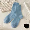 Calcetines de otoño e invierno hasta la pantorrilla para mujer, Calcetines holgados de color liso coreanos de moda, Calcetines dulces de encaje, Calcetines gruesos y cálidos de lana