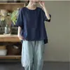2026 Novo Estilo Artístico Simples Casual Manga Curta Camiseta para Mulheres Verão Solta e Versátil Cor Pura Casual Pulôver Top para Mulheres