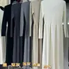 Vestido largo de punto coreano ins simple de cuello medio alto, estilo diosa, vestido suéter suelto de longitud media