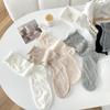 Calcetines de Estilo Japonés para Mujer Primavera y Verano Nuevos Calcetines de Rizo de Media Caña Venta al por Mayor Color Puro Malla Fina Transpirable Calcetines de Algodón para Mujer Maillard