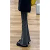 Jeans Acampanados Elásticos con Borde Deshilachado Negros y Grises para Mujer, Nuevo Estilo de Verano, Tallas Grandes, Adelgazantes, Talla Grande, Pantalones Acampanados para Figura de Pera