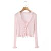 Aliexpress Atacado de Roupas Femininas Europeias e Americanas Transfronteiriças 2025 Início da Primavera Novo Estilo Cardigan Elegante com Acabamento Babado