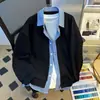 Jaqueta Cardigan Moletom Falso Estilo Americano Masculino Outono Cleanfit Patchwork Xadrez Casal Casual Top Tendência