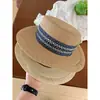 Sombrero de Paja de Ala Plana Estilo Old Money para Mujer, Sombrero de Sol para Vacaciones en la Playa de Verano, Elegante Sombrero de Ala Plana