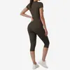 Conjunto Popular de Yoga Cepillado Transfronterizo con Pantalones Capri, Transpirable de Secado Rápido de Cintura Alta Levanta Glúteos para Mujer, Atuendo de Fitness de Verano