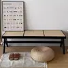 Banqueta tejida de ratán, estilo nórdico, madera maciza, diseño minimalista, banco para cambiarse los zapatos, superficie de ratán de doble capa, banco largo, asiento individual, doble o triple