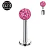 Brincos de Labret para Unha de Lábio com Bola Full Diamond Revestida Shambhala em Titânio G23 Rosca Interna 0.9 Joias de Piercing em Liga de Titânio F136