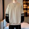 Nova Sweatshirt Estilo Hong Kong Outono e Inverno Textura Pesada Falsa Peça Dupla Masculina Marca Tendência Solta Espessada Gola Redonda Manga Longa Camiseta