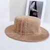 Chapéu Plano Minimalista Trançado Vazado Estilo Japonês para Mulheres, Chapéu de Tricô Respirável com Proteção Solar para o Verão, Chapéu de Praia Liso, Moderno