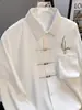 Camisa Casual de Manga Longa Estilo Chinês para Homens com Toque de Luxo, Camisa de Botão Estilo Chinês com Caimento Solto e Fluido, Nova Jaqueta Estilo Chinês para Homens