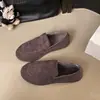 Mocassins quentinhos estilosos retrô para mulheres, sapatos slip-on de sola macia com forro de pelúcia para outono e inverno, sapatos estilo Birkenstock
