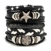 Nova Pulseira de Combinação Multicamadas Transfronteiriça Europeia e Americana Pulseira de Mão de Couro Retrô Masculina Acessórios de Vestuário Estrela de Cinco Pontas
