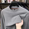 Camiseta de Manga Larga para Hombre Estilo Old Money Casual Tejido Waffle Primavera/Otoño Cuello Redondo Pulóver Color Sólido Camisa Térmica de Capa Base