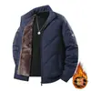 Chaqueta de algodón acolchada con patrón de rombos, cuello alto grueso forrado de felpa para hombres, jóvenes y padres de mediana edad
