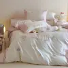 Conjunto de Roupa de Cama de Algodão de Fibra Longa 100S Cetim Coração Girly Coreano Conjunto de Três ou Quatro Peças 2026 Novo Bordado de Algodão Puro Capa de Edredom Lençol Roupa de Cama