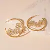 Brincos Flor Geométrica de Zircônia Doces e Modernos com Banhos de Ouro Real, Brincos Elegantes e da Moda Estilo Executivo para Mulheres