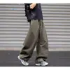 Pantalones de chándal grises estilo americano para hombre, pantalones largos casuales de pierna ancha deconstruidos para otoño/invierno, pantalones pesados de caída con pierna curva