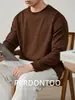 Camiseta Masculina Jacquard Pied-de-Poule com Textura Canelada, Gola Redonda, Manga Longa, Adequada para Primavera e Outono, Caimento Casual e Relaxado
