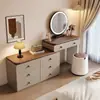 Penteadeira de Madeira Maciça Estilo Francês e Armário de Armazenamento Integrado com Gavetas, Mesa de Canto Moderna para Quarto Principal Simples Novo Estilo Chinês