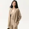 26 Nuevo de Otoño Cárdigan 100% Cachemira para Mujer, Cuello en V, Estilo Francés, Cinturón de Atar, Abrigo de Punto de Longitud Media