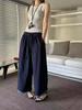 Calça Cropped Estilo Coreano Reta Solta com Cordão Cintura Elástica para Mulheres Outono Renda Franzida Spliced Calça Casual de Perna Larga