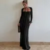 Com Busto Acolchoado Design Moderno Gola Halter Patchwork Manga Longa Falso Duas Peças Vestido Feminino Estilo Europeu e Americano Elegante da Moda Saia Longa