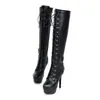 Novedad Otoño e Invierno Botas de Caballero de Tacón Fino Botas Largas Hasta la Rodilla con Cordones Tacón Alto Hebilla de Cinturón Tallas Grandes Botas para Mujer