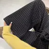 Pantalones de Cuadros Retro de Gama Alta Otoño e Invierno Nuevos Pantalones de Pierna Ancha de Cintura Alta Cintura con Cordón de Botón Falso Botón Rectos Sueltos y Adelgazantes