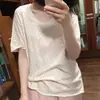 Camiseta de algodón de manga corta con estampado floral pequeño versátil estilo coreano para mujer de talla grande 150 kg, top de verano suave con ribete en V moderno