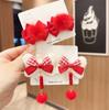 Nuevo tocado de princesa Hanfu para Año Nuevo, accesorios para el cabello con lazo para niños, pasador de bola de pelo para niñas, pasador para bebé, pinza de pico de pato