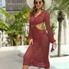 Vestido feminino de comércio exterior europeu e americano novo, transfronteiriço, para férias na praia, sexy, com costas nuas, blusa saia de crochê para bikini