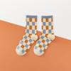 Calcetines de Primavera y Verano para Mujer de Media Caña a Cuadros Escoceses Cuadrados Azules y Blancos de Color en Contraste Calcetines para Mujer a Rayas Estilo Japonés Estilo Británico Distintivo Algodón Peinado Calcetines para Mujer