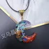 Colgante de Resina de Grava Colorida de Cristal Natural Joyería de Venta Caliente Transfronteriza Luna Hexágono Cono Péndulo